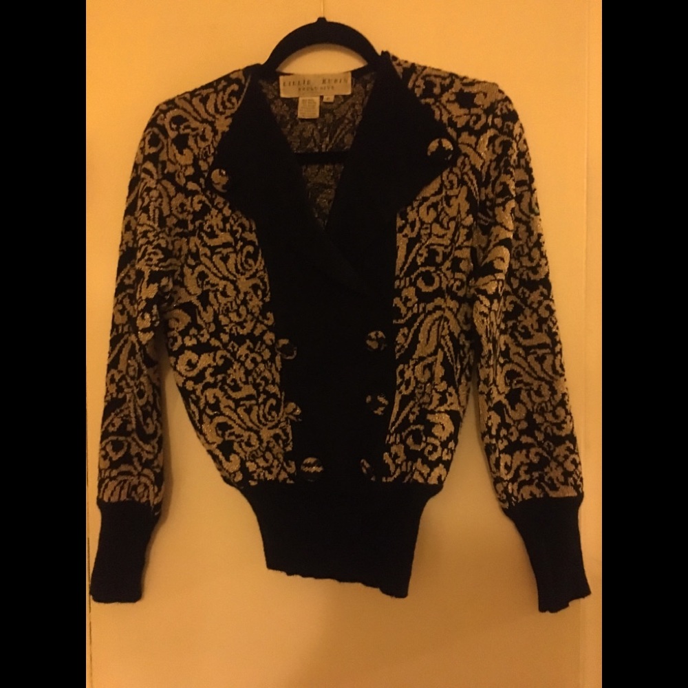 Lillie Rubin Vintage Black and Gold Sweater. Size Petite Small
